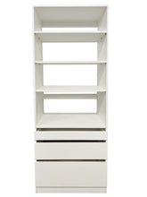 Load image into Gallery viewer, Kloset Closet Set, Top Shelves, Bottom 1 Small, 1 Medium, 1 Large Drawers Athens White
