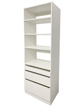 Load image into Gallery viewer, Kloset Closet Set, Top Shelves, Bottom 1 Small, 1 Medium, 1 Large Drawers Athens White
