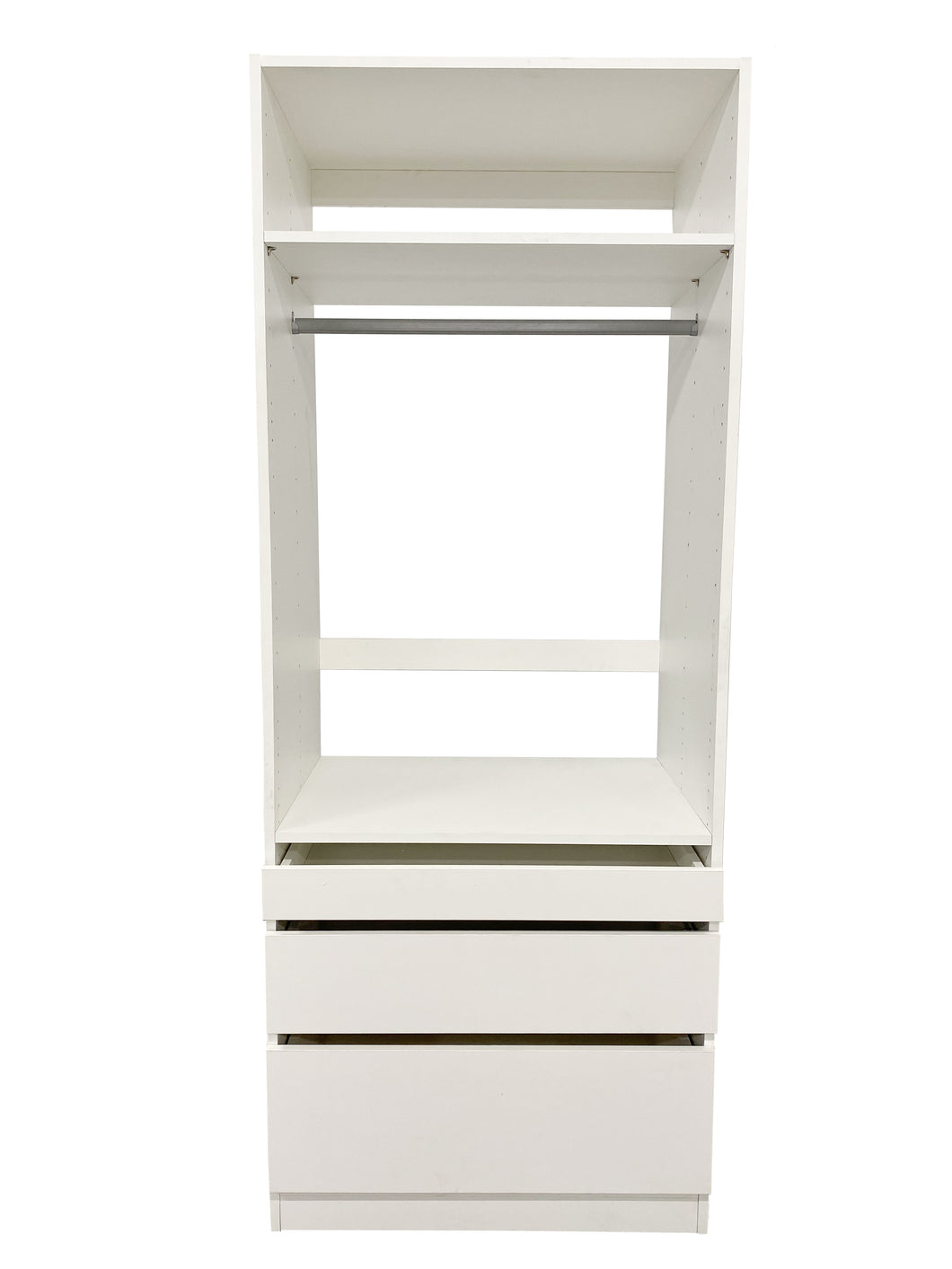 Kloset Closet Set, Top Hanger, Bottom 1 Small, 1 Medium, 1 Large Drawers Athens White
