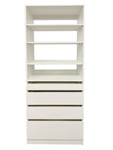 Load image into Gallery viewer, Kloset Closet Set, Top Shelves, Bottom 1 Small, 2 Medium, 1 Large Drawers Athens White
