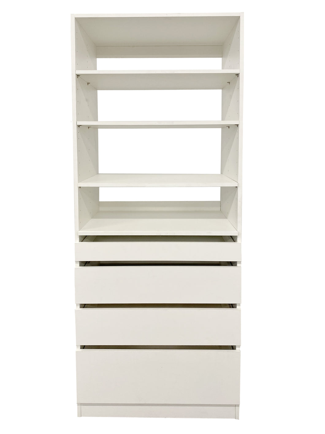 Kloset Closet Set, Top Shelves, Bottom 1 Small, 2 Medium, 1 Large Drawers Athens White