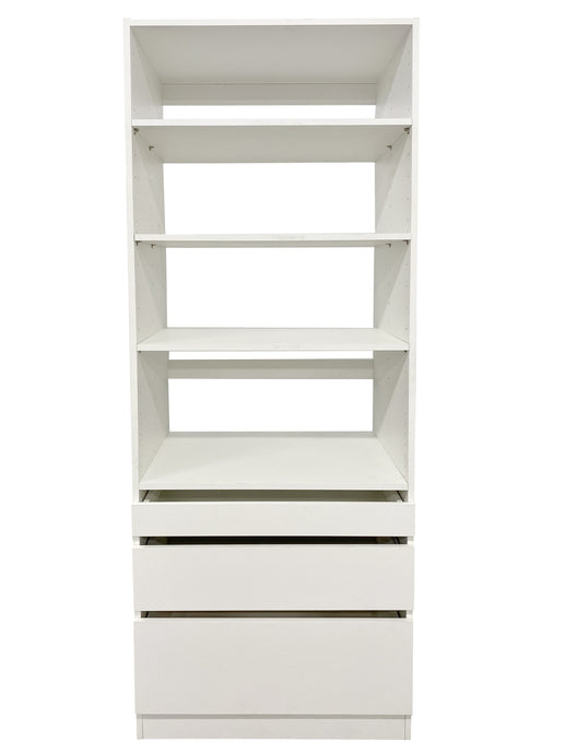 Kloset Closet Set, Top Shelves, Bottom 1 Small, 1 Medium, 1 Large Drawers Athens White