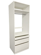 Load image into Gallery viewer, Kloset Closet Set, Top Hanger, Bottom 1 Small, 1 Medium, 1 Large Drawers Athens White
