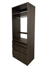 Load image into Gallery viewer, Kloset Closet Set, Top Hanger, Bottom 1 Small, 1 Medium, 1 Large Drawers Tuscany Brown
